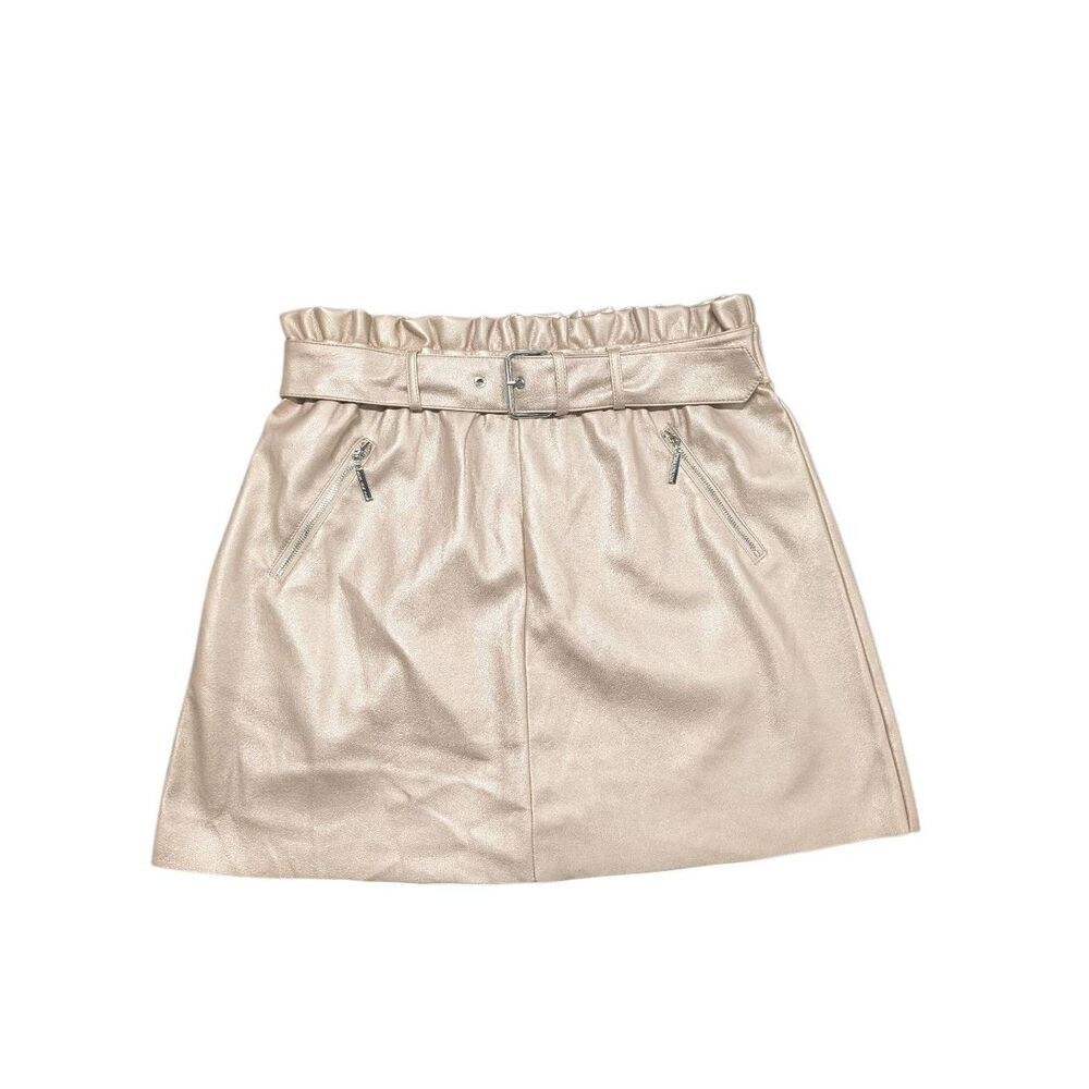 NWT Marc New York Skirt Soft Faux Leather Light Pink Metallic Belted Women's Siz